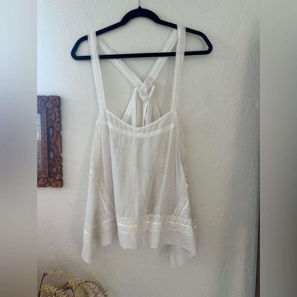 Free People Cream Lace Detail Top